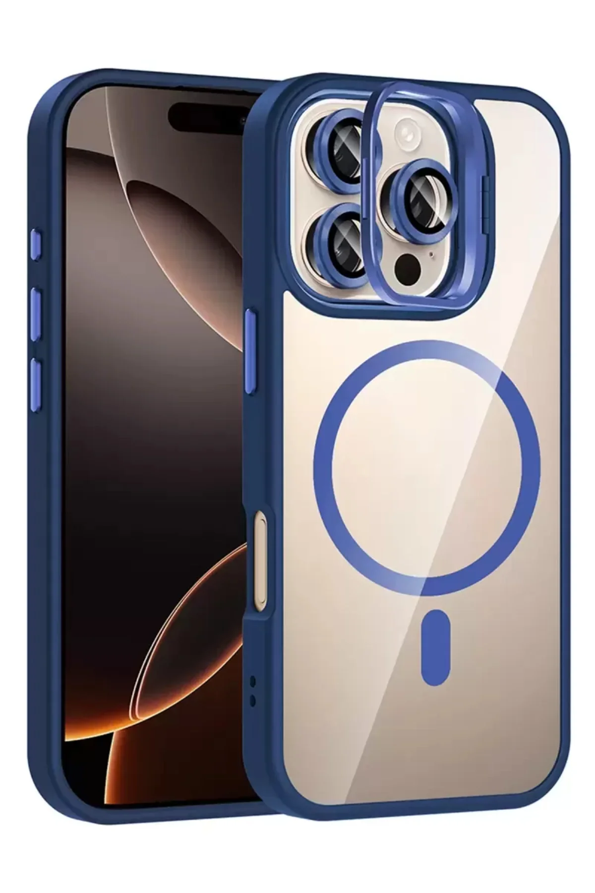Joko Apple İphone 16 Pro Remim Lensli Magsafe Standlı Kapak - Lacivert