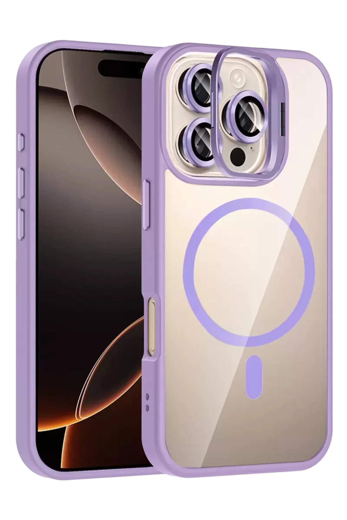 Joko Apple İphone 16 Pro Max Remim Lensli Magsafe Standlı Kapak - Lila