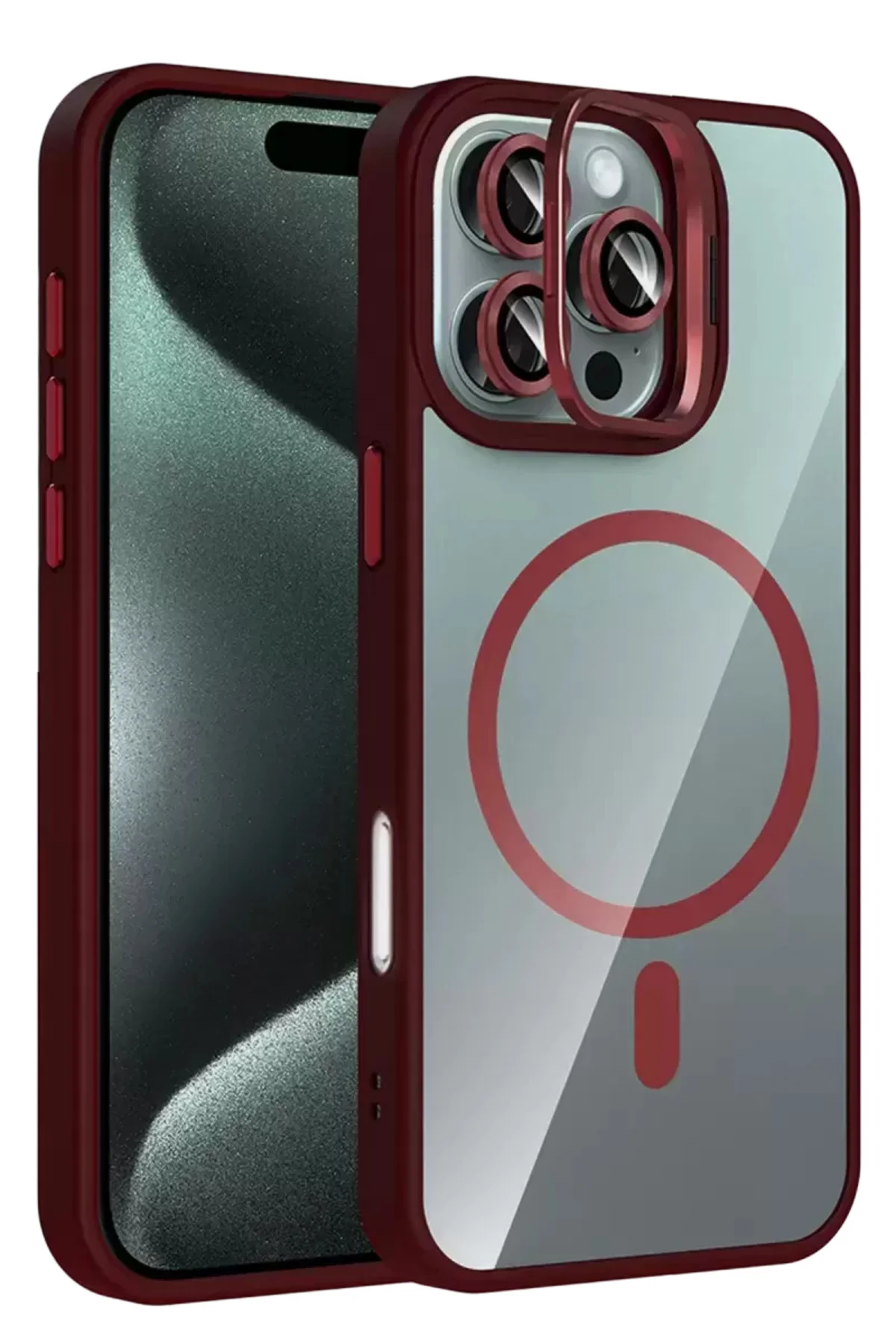 Joko Apple İphone 16 Pro Max Remim Lensli Magsafe Standlı Kapak - Bordo
