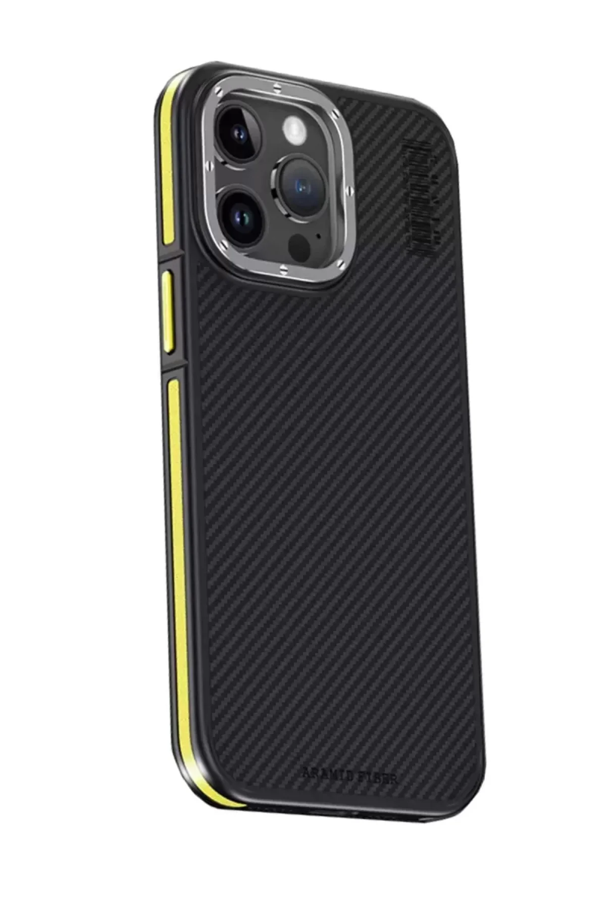 Joko İphone 15 Pro Max Kılıf Aramid 600d Kevlar Karbon Fiber Magsafe Kapak - Sarı