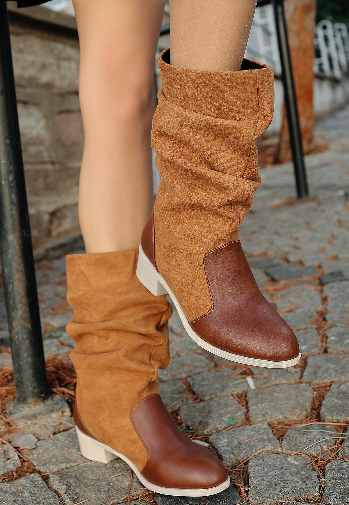 Jolin Taba Cilt Süet Detaylı Çizme Jolin Taba Cilt Süet Detaylı Çizme