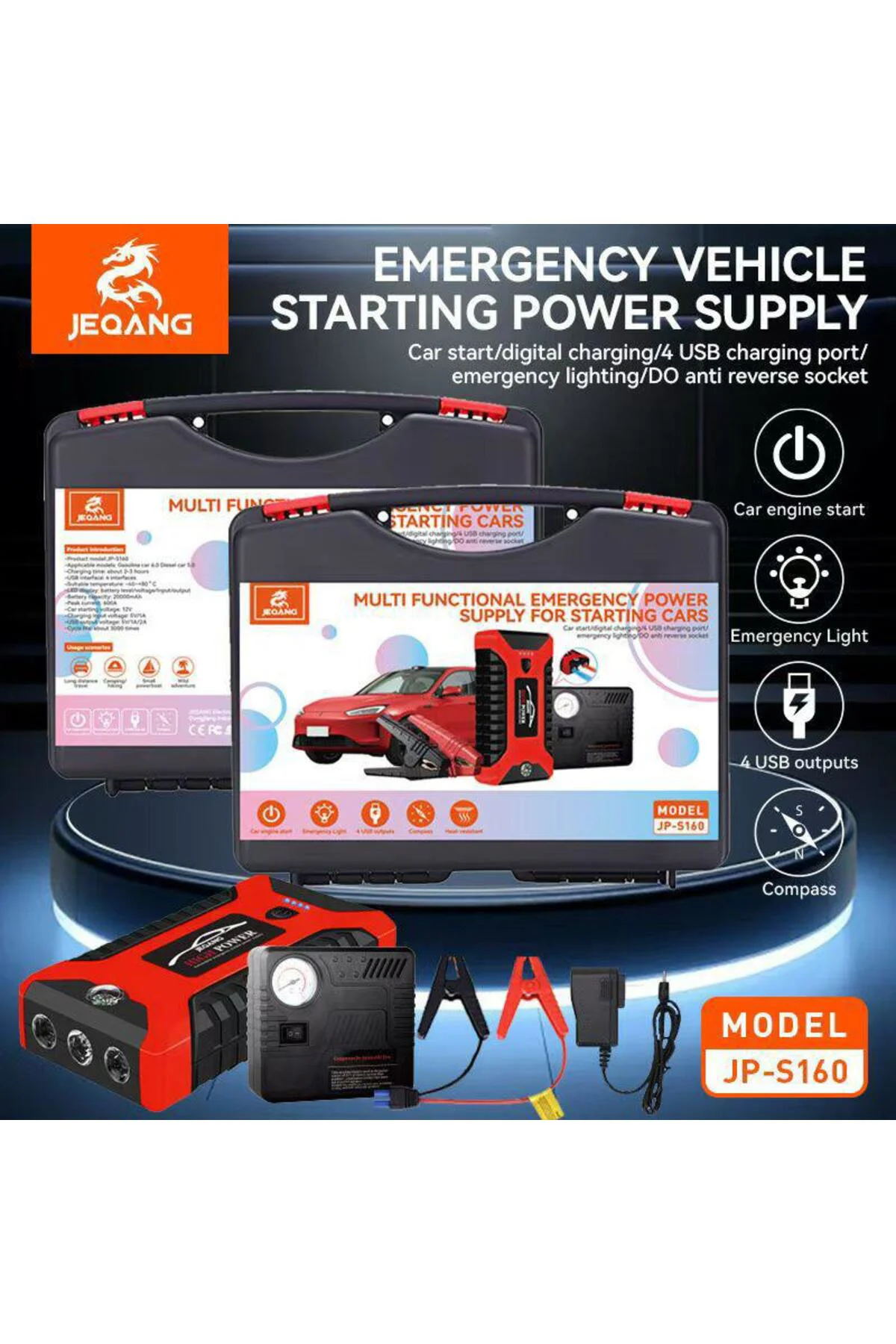 JP-S160 Araç Akü Takviye Cihazı 20000mAh 600A Kompresörlü Powerba