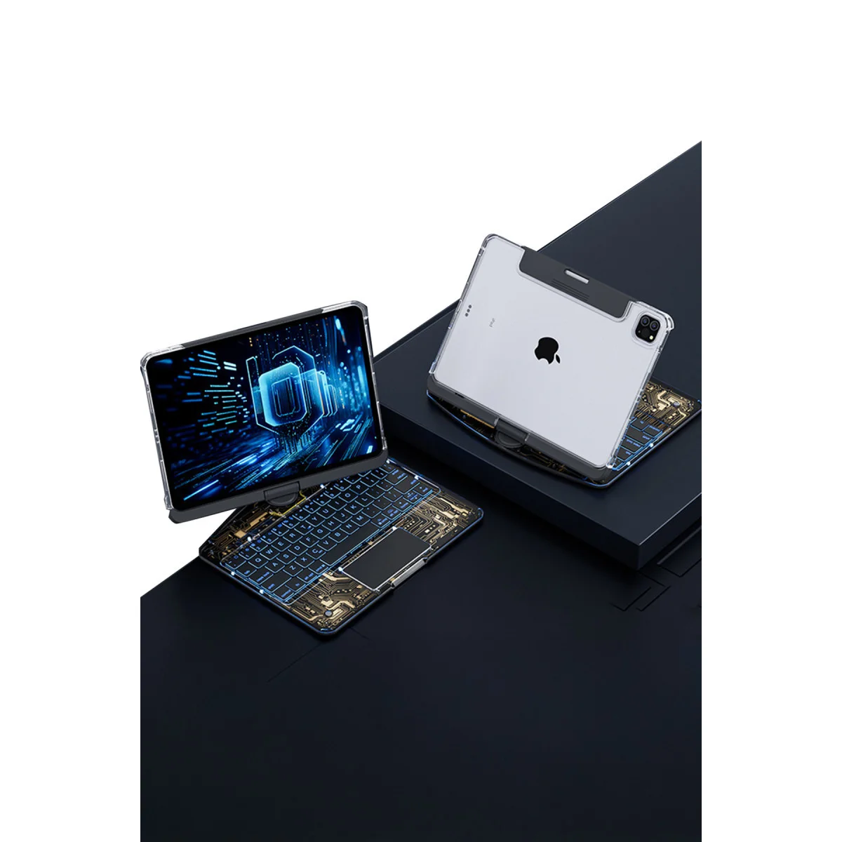 JP11 iPad Pro 11 (2022) 360° Döner Ledli Klavyeli Tablet Kılıfı - Siyah