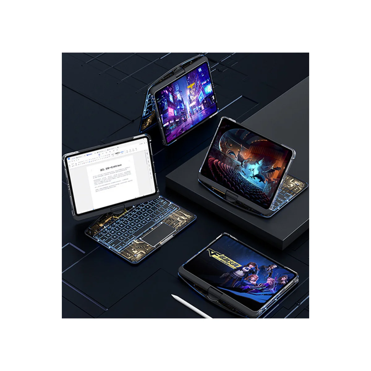 JP11 iPad Pro 11 (2022) 360° Döner Ledli Klavyeli Tablet Kılıfı - Siyah