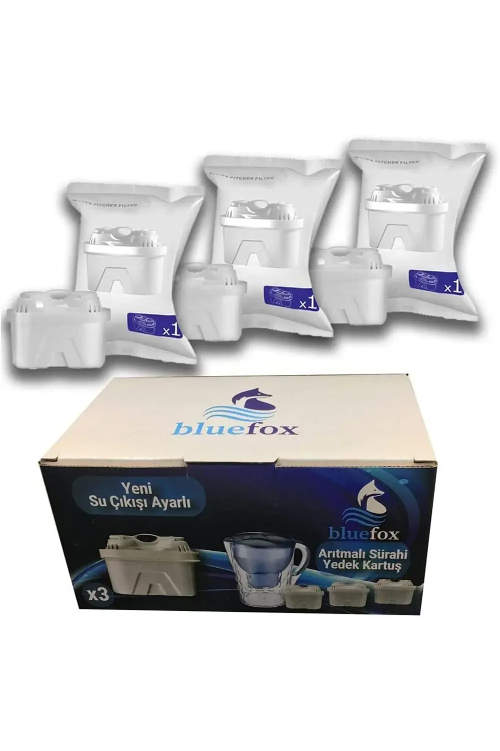 jptrShop 3'lü Arıtmalı Sürahi Filtre Kartuşları - Klor, Kireç ve