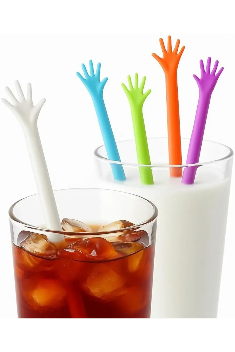 jptrShop Renkli El Şeklinde Karıştırıcı Çubuklar, Plastik Bardak