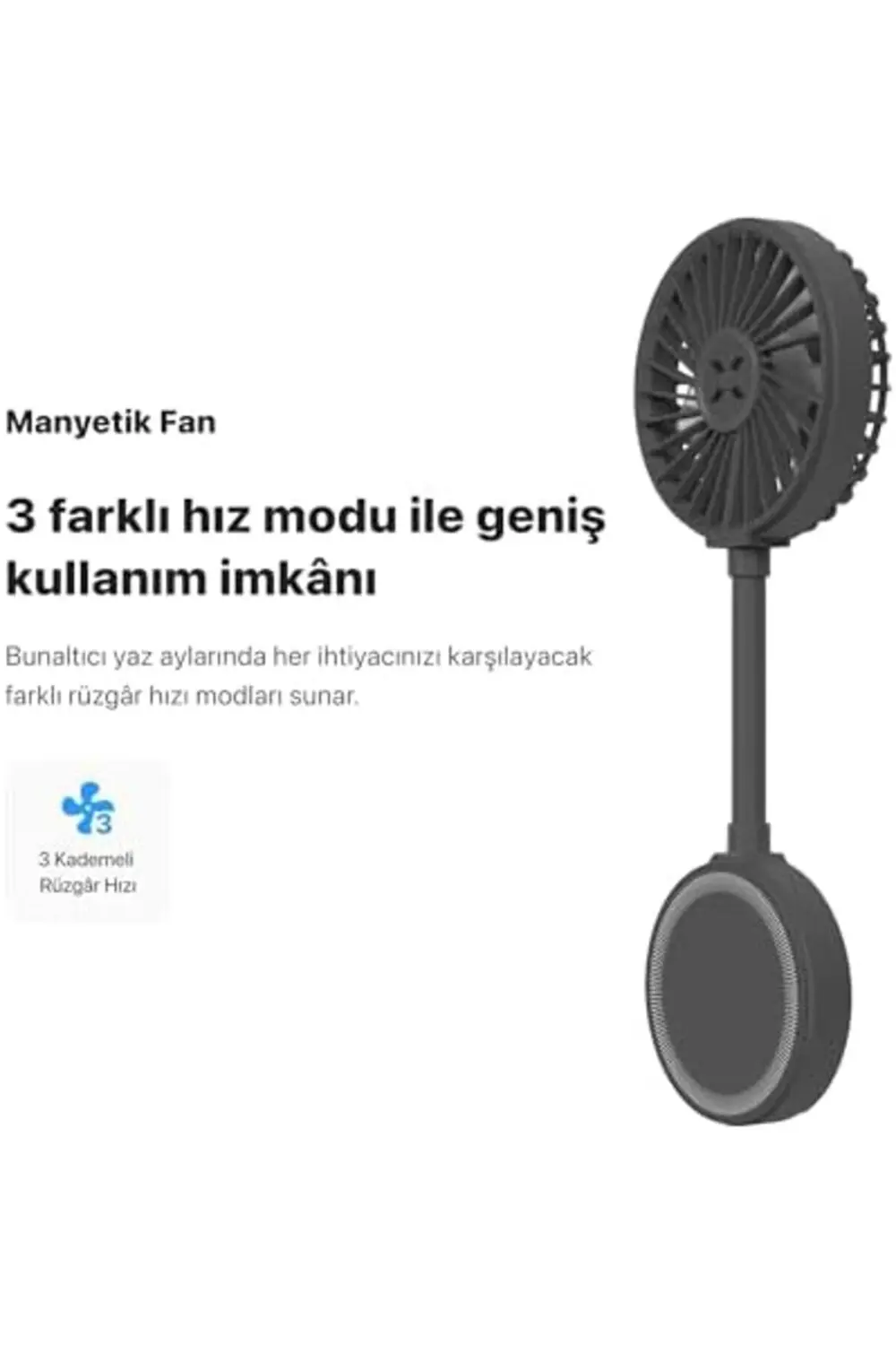 jptrShop Smart Manyetik Fan Taşınabilir Vantilatör USB Type-C Şar