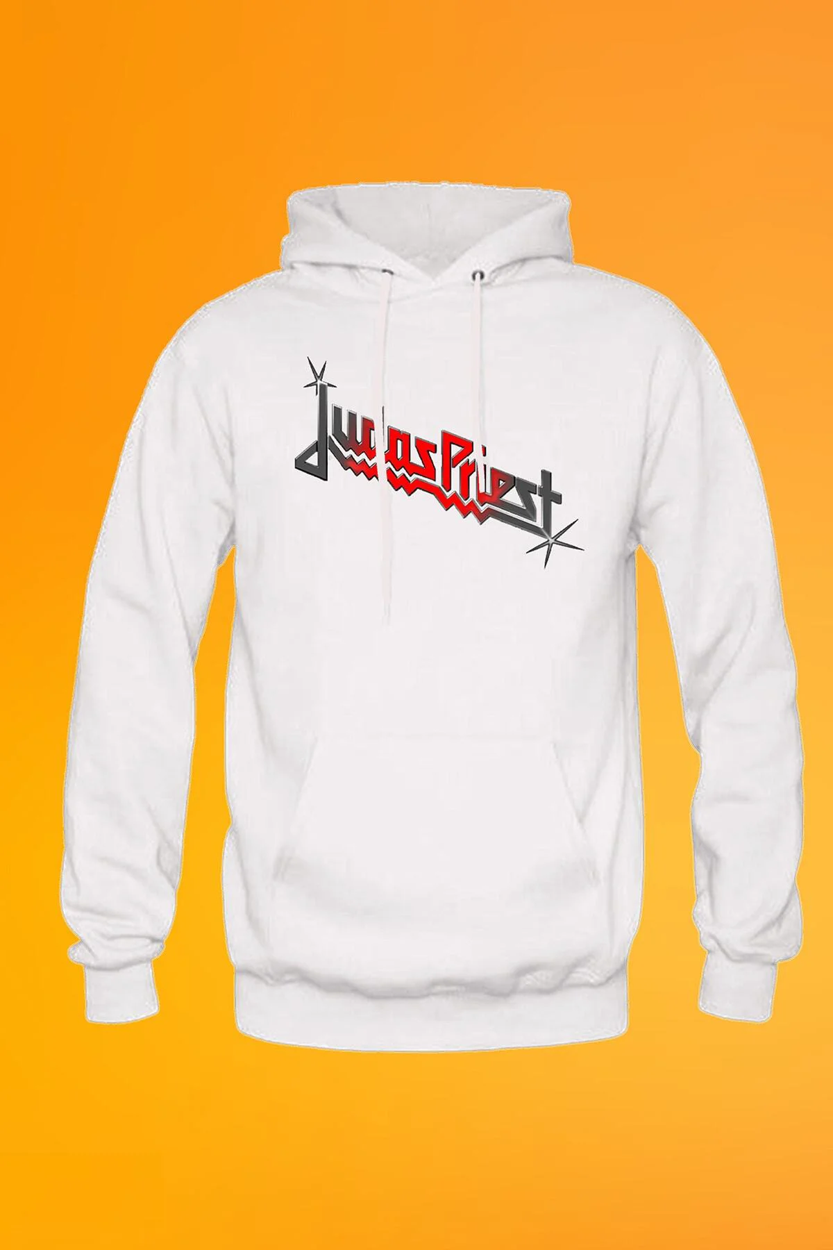 Judas Priest Baskılı Beyaz Kapşonlu Sweatshirt Hoodie