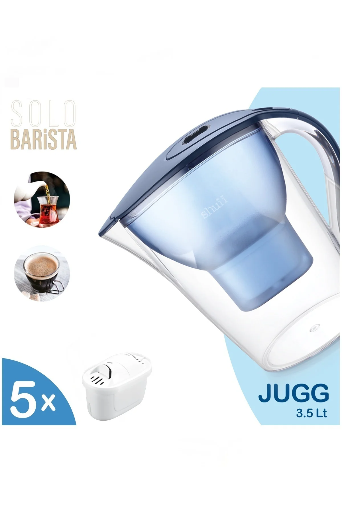 Jugg 3.5 Litre Su Arıtma Sürahisi + 5 Adet Filtre