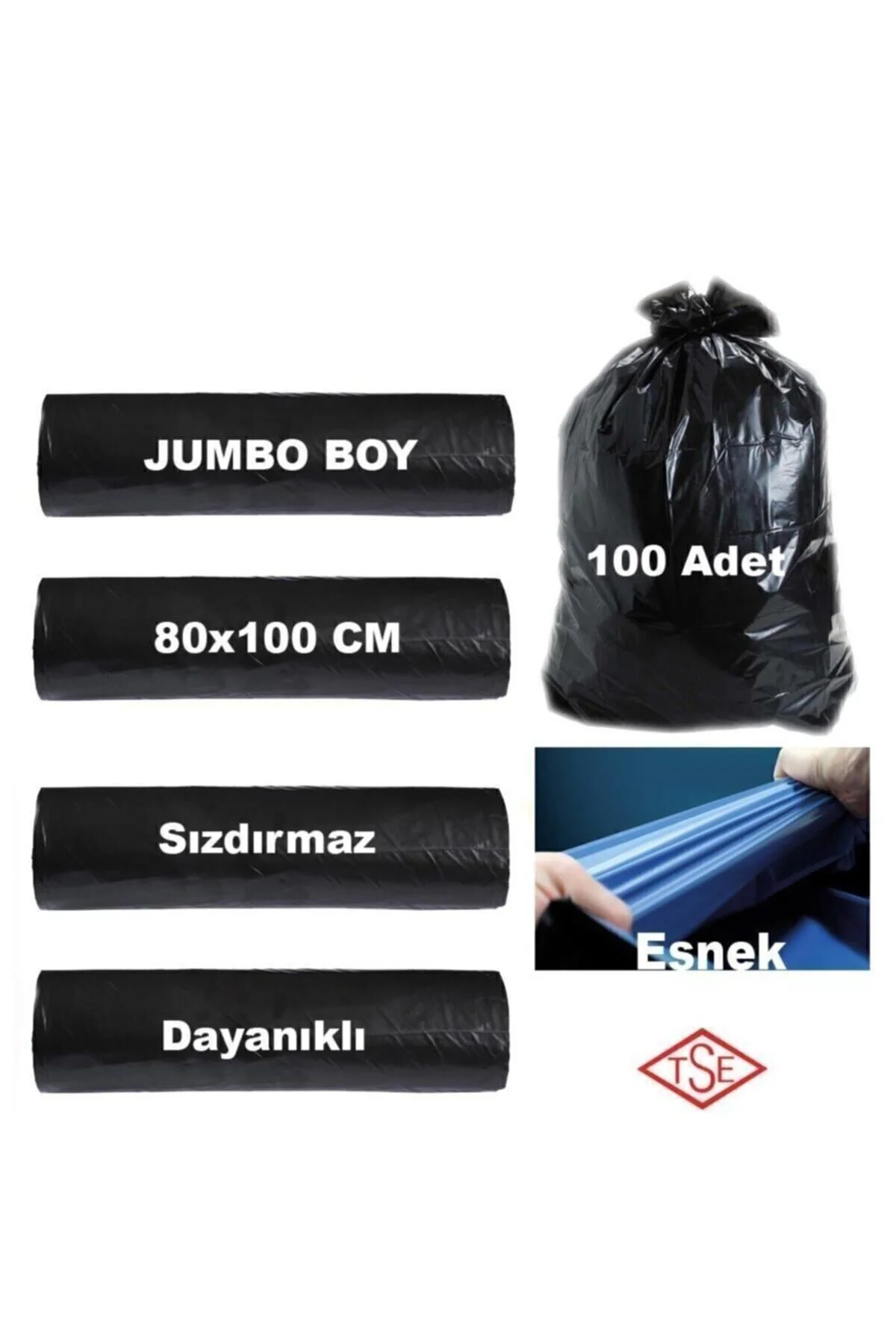 Jumbo Boy Cop Posetı 80x110 Cm (100ad) Sıyah Dayanıklı Esnek