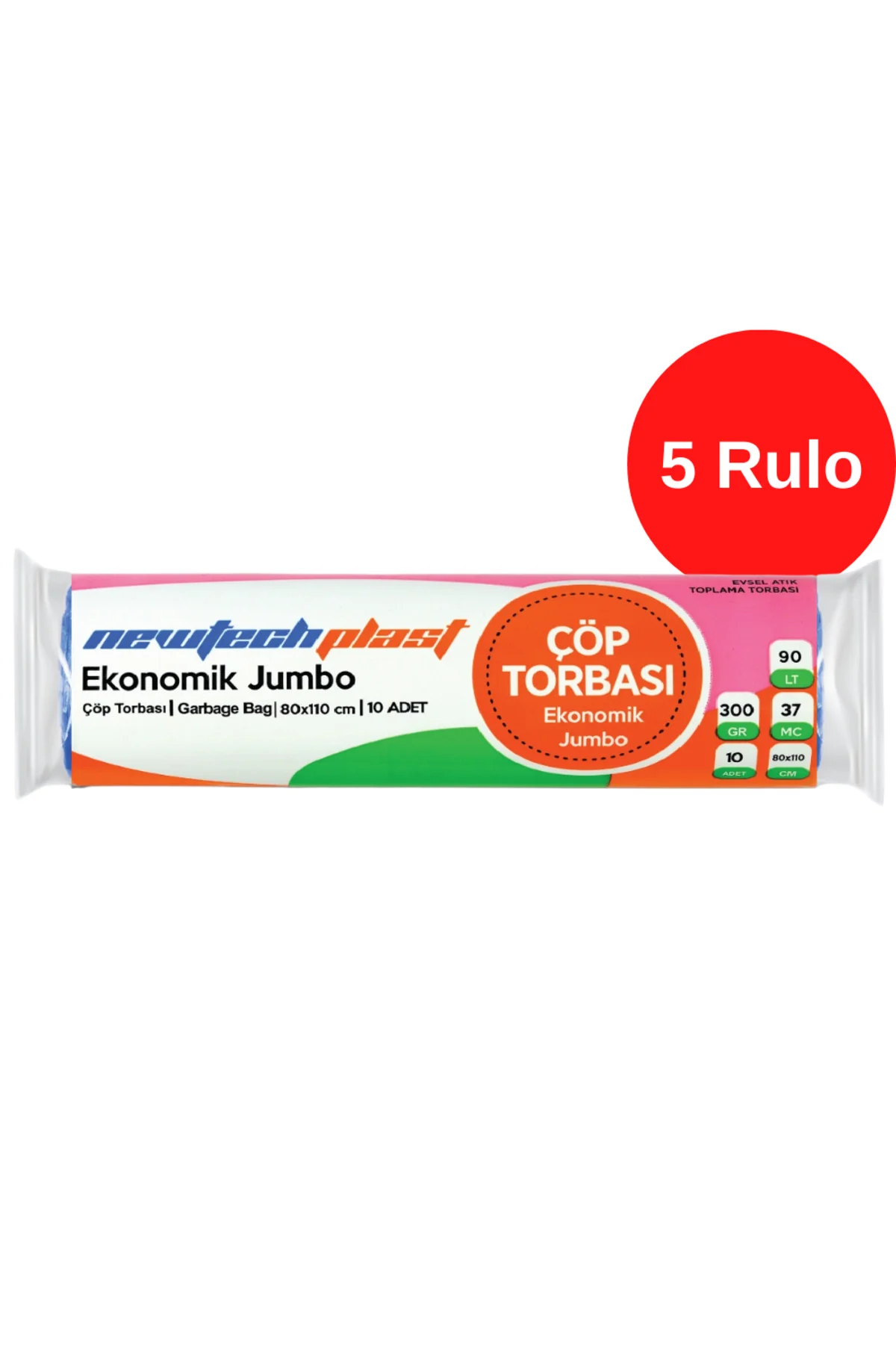 Jumbo Boy Çöp Torbası, Mavi, 1 Rulo 80 X 110 Cm., 300 Gr. X 5 Rul