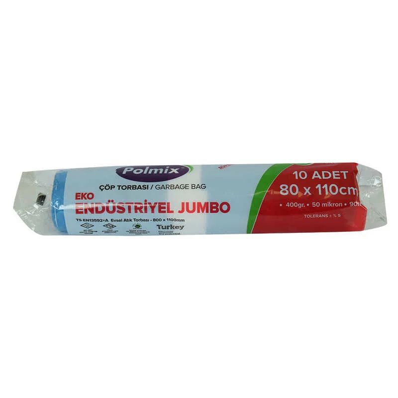 Jumbo Çöp Torbası 80x110cm 90Lt Mavi - 50 Mikron Kalınlıkta Dayanıklı Çöp Torbası Rulo 10 Adet
