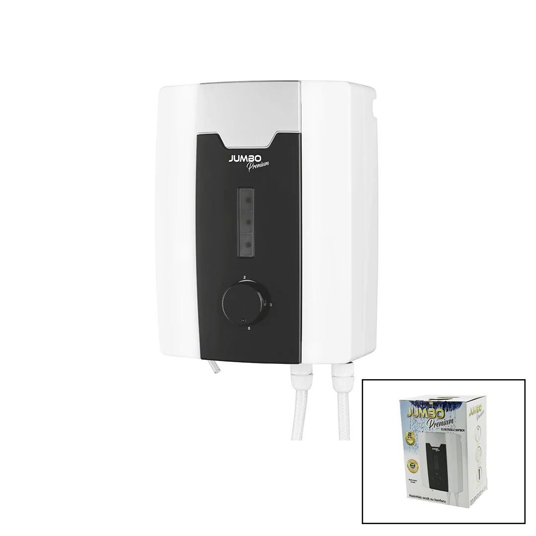 JUMBO PREMİUM BEYAZ ANİ SU ISITICI ELEKTRİKLİ ŞOFBEN DUŞ 7 EMNİYET TERMOSTAT 3 KADEMELİ 8000W