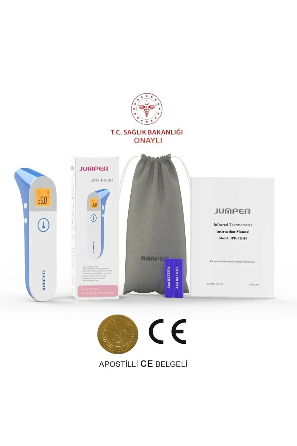 Jumper Temassız Ateş Ölçer Alından Ve Kulaktan , Çocuk Yetişkin V