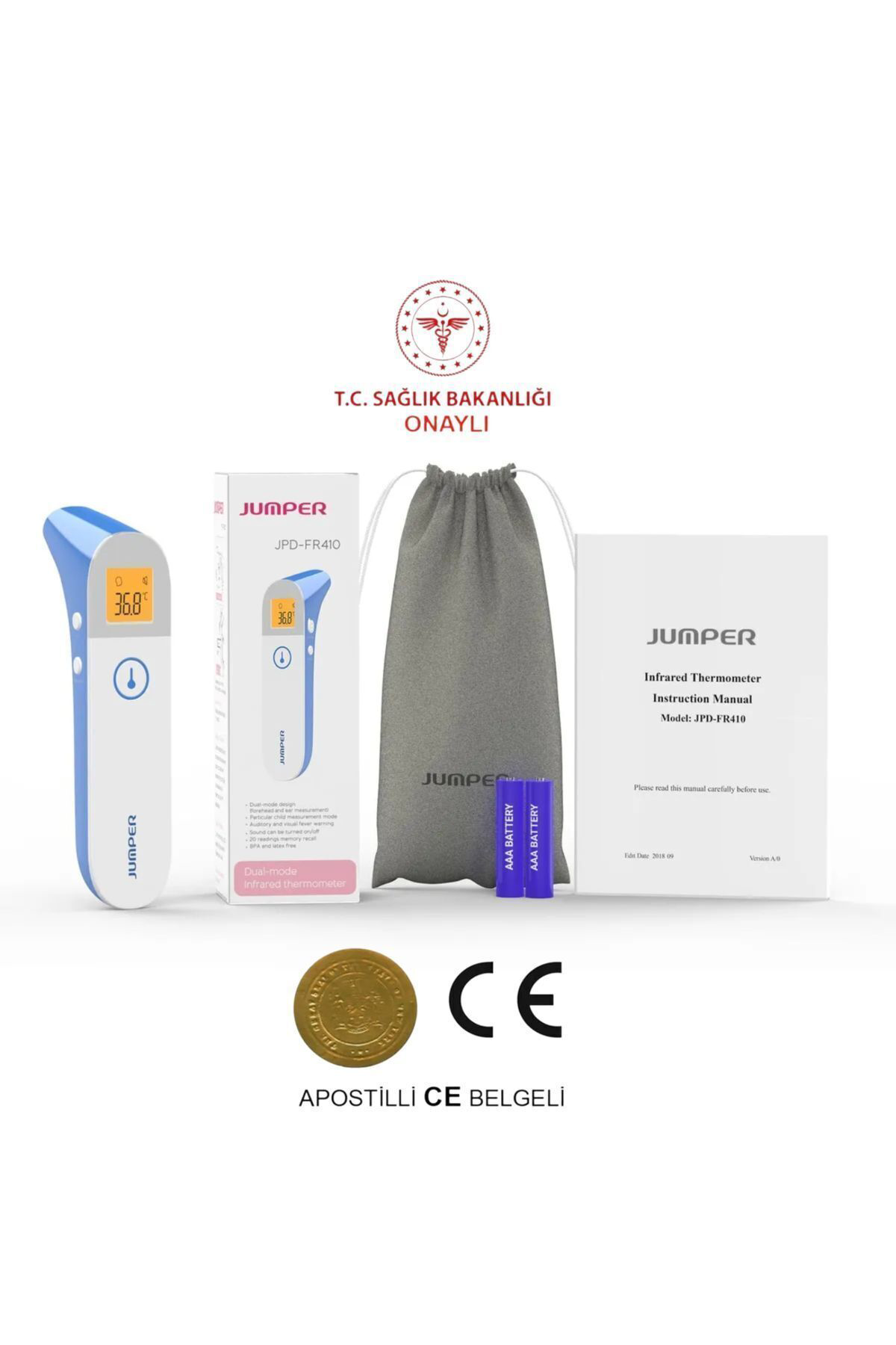 Jumper Medical Jumper Temassiz Ateş Ölçer Alindan Ve Kulaktan , Çocuk Yetişkin V