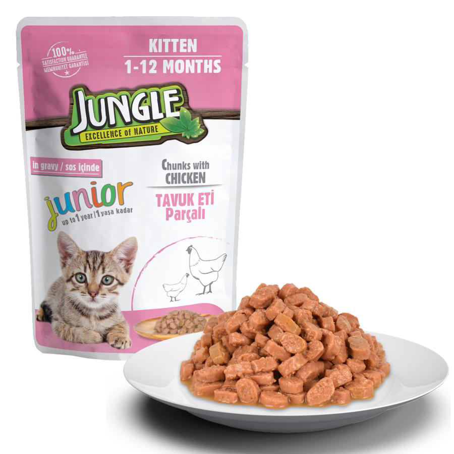 Jungle Pouch Tavuklu Yavru Kitten Kedi Konserve 100 gr