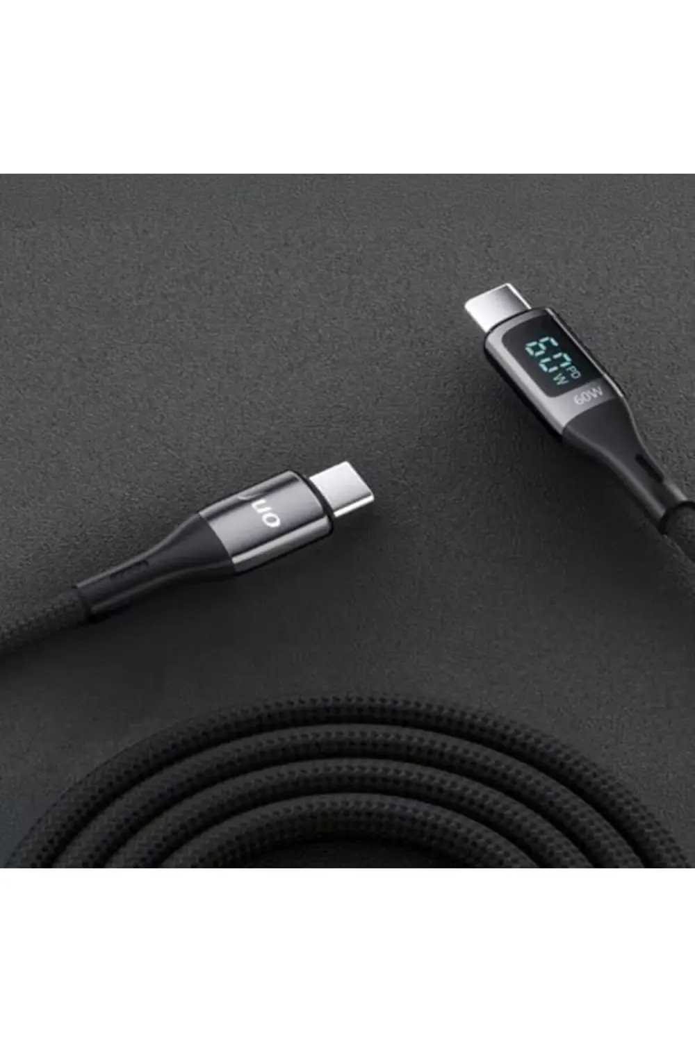 Juo 60W Dijital Led Ekranlı Örgülü USB Type-C to Type-C Hızlı Şar