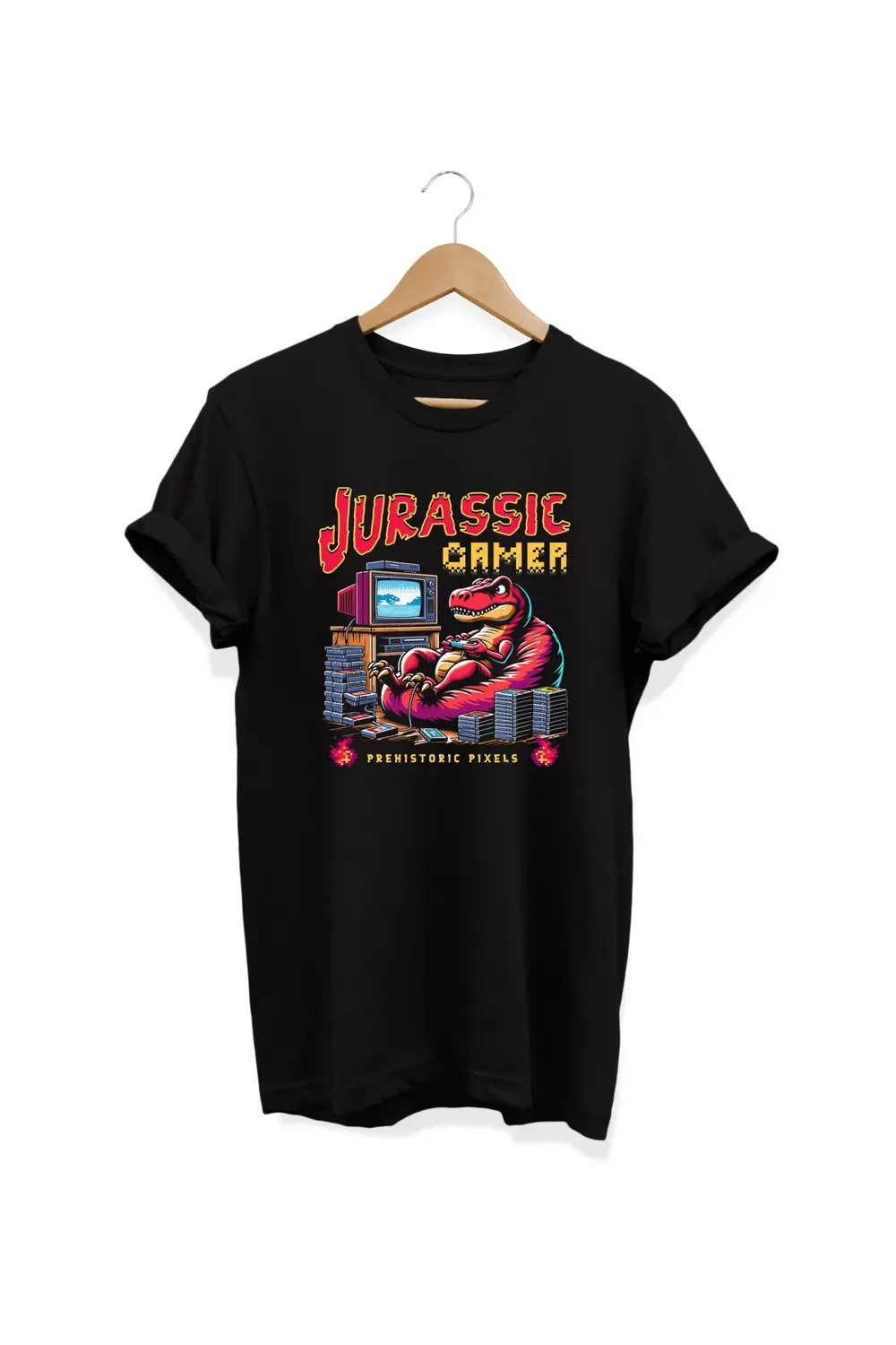 , Jurassic Baskılı, %100 Pamuk, Bisiklet Yaka, Oversize T-shirt,