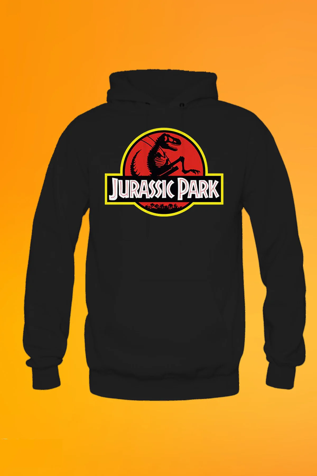 Jurassic Park Baskılı Siyah 3 Ipl. Şardonlu, Içi Polar, Kalın (600 GR.) Kapüşonlu Sweatshirt