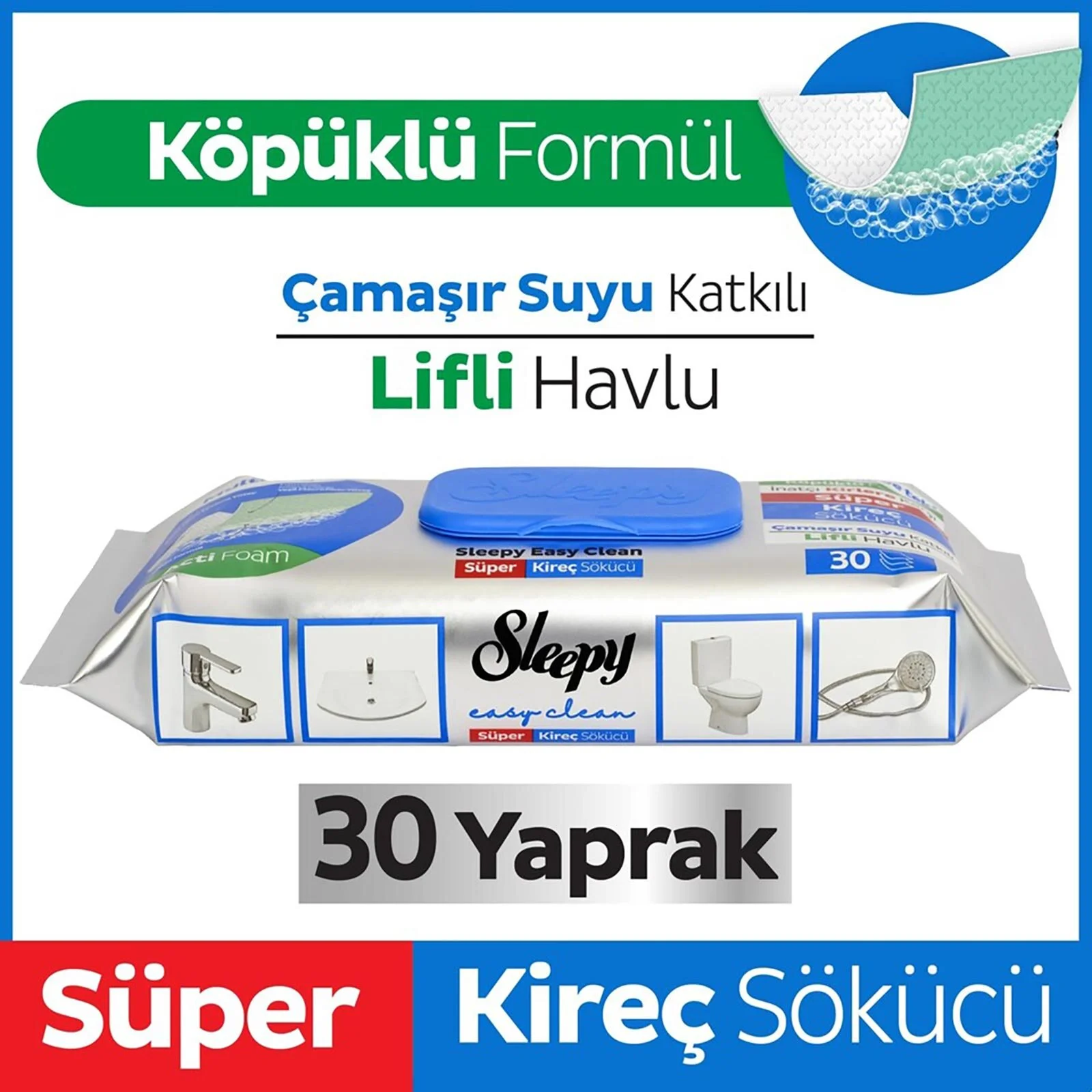Just Cheap Store Sleepy Yüzey Temizlik Havlusu 30 Adet Kireç Çözü
