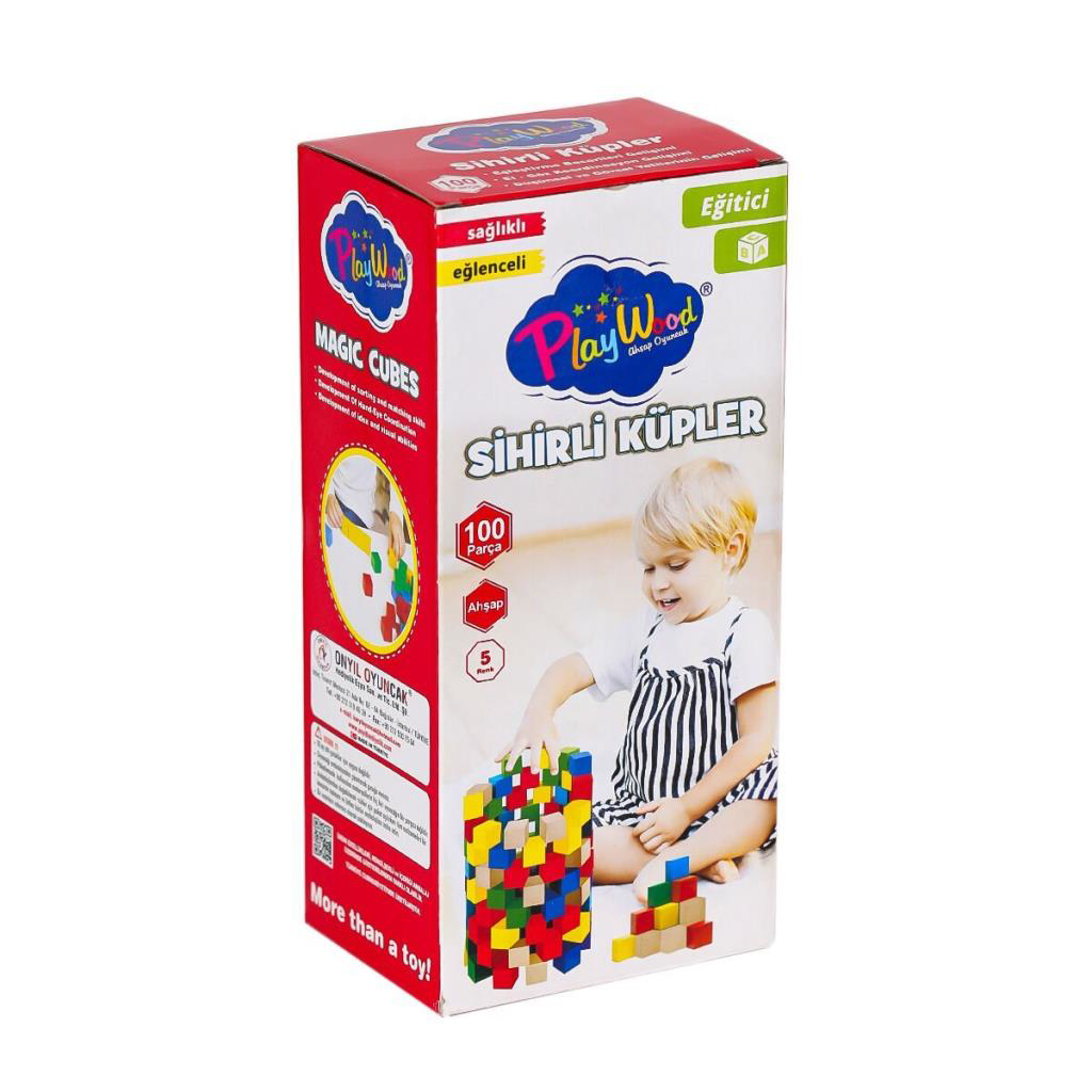 Just Cheap Store ONY-359 Ahşap Sihirli Küpler 100 Parça -Onyıl Oy