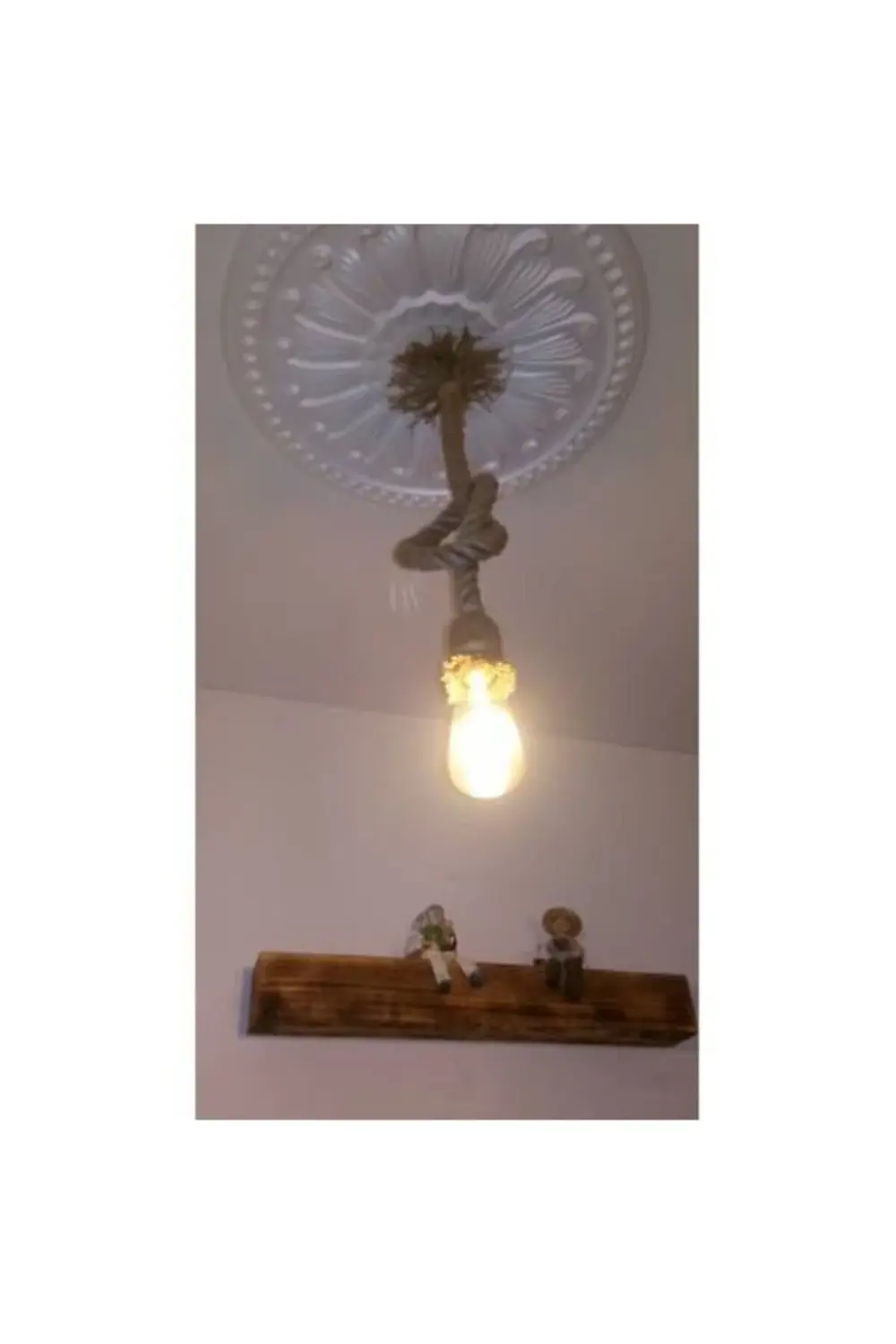 Jüt Halat Avize 20 Mm 100cm Kablo Duy Sarkıt Avize Doğal Görünüm