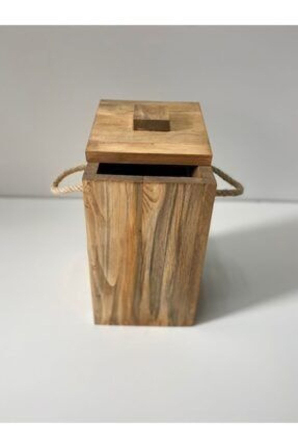 Woodünya Jüt Halatli Ahşap Çöp Kovasi Banyo Çöp Kutusu Dekoratif Ahşap Çöp