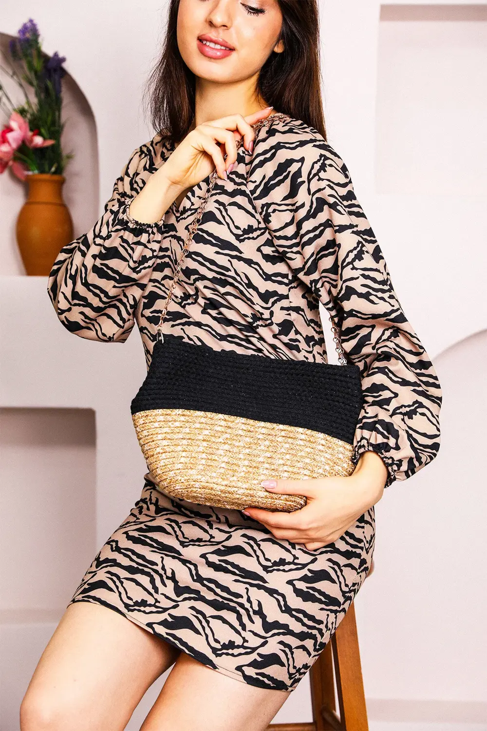 Jüt Zincirli Kol Çantası Plaj Çantaları Yazlık Hasır Çanta Örme İ