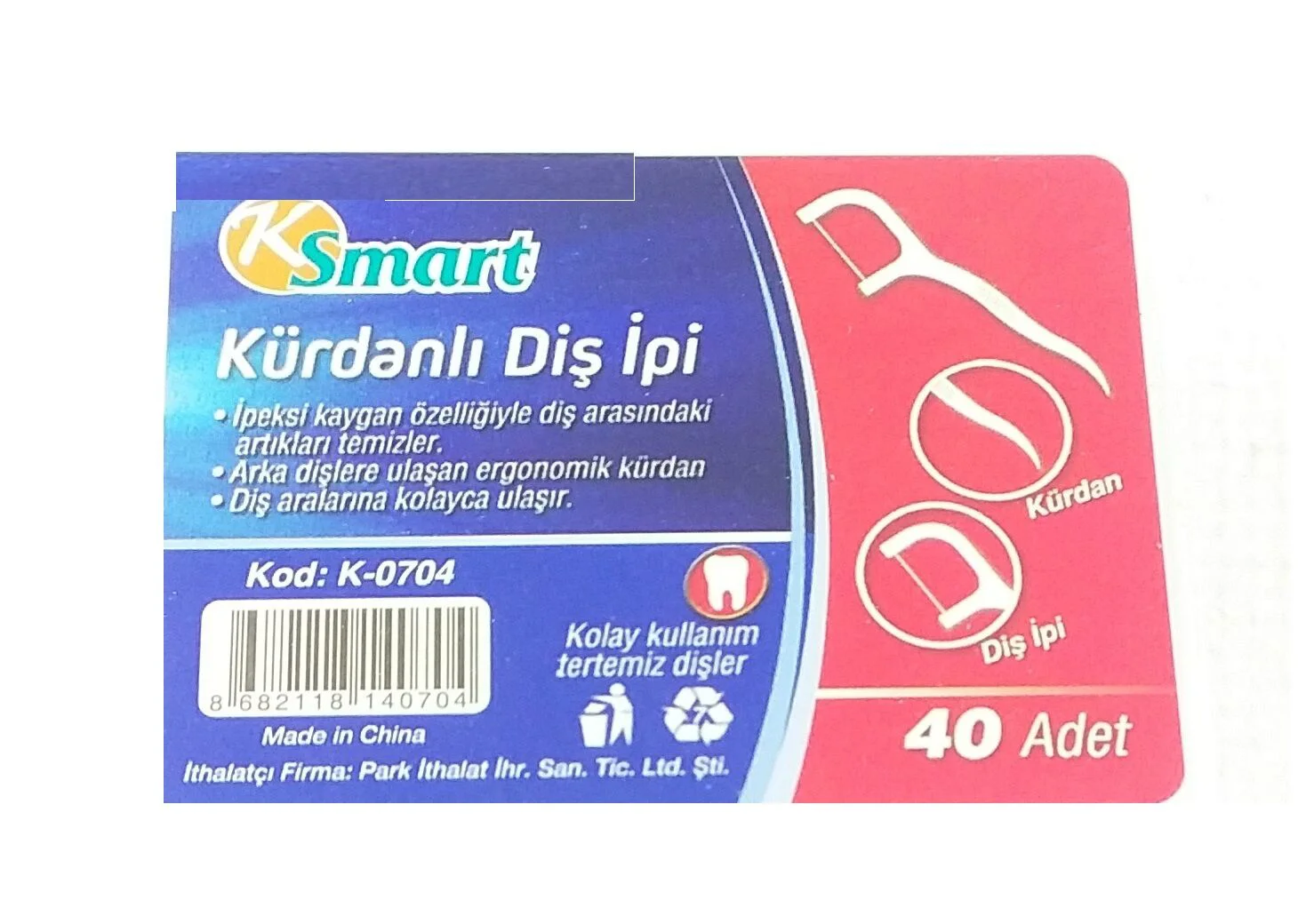 K-0704   Ksmart Kürdanlı Diş İpi 40lı