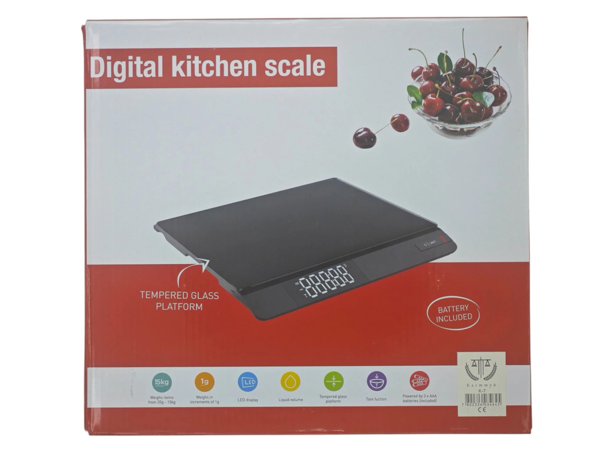 K-7 8081   Karmmyö Dijital Mutfak Tartısı 1g-15kg - Cam