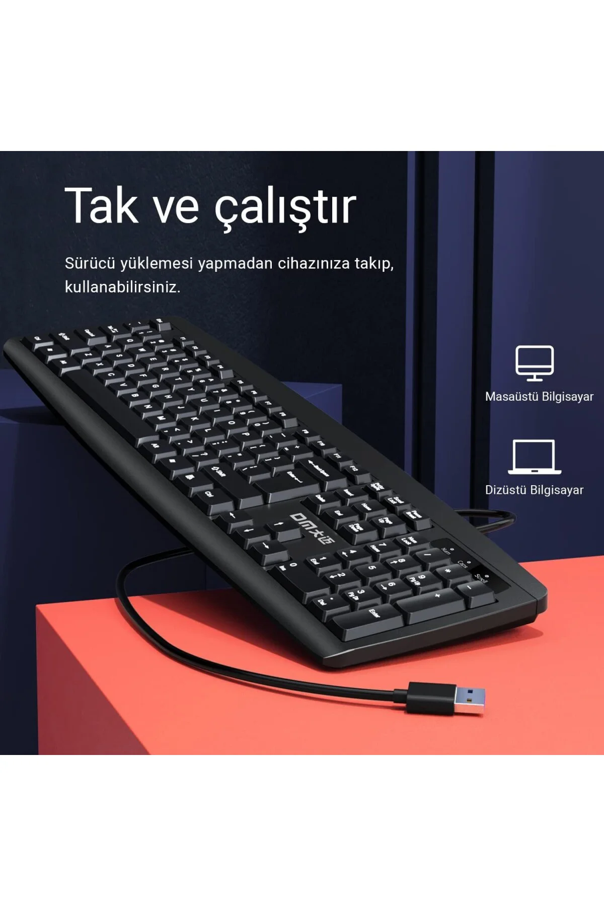 K10 Siyah Kablolu İngilizce Q Klavye