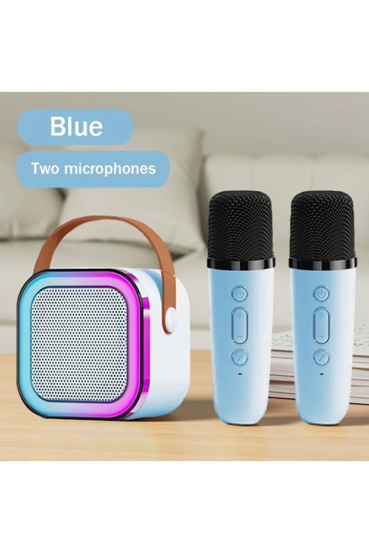 K12-2 Mini Karaoke Seti Çift Kablosuz Mikrofonlu RGB Işıklı Bluetooth Hoparlör Type-C USB MicroSD K12-2 Mini Karaoke Seti Çift Kablosuz Mikrofonlu RGB Işıklı Bluetooth Hoparlör Type-C USB MicroSD