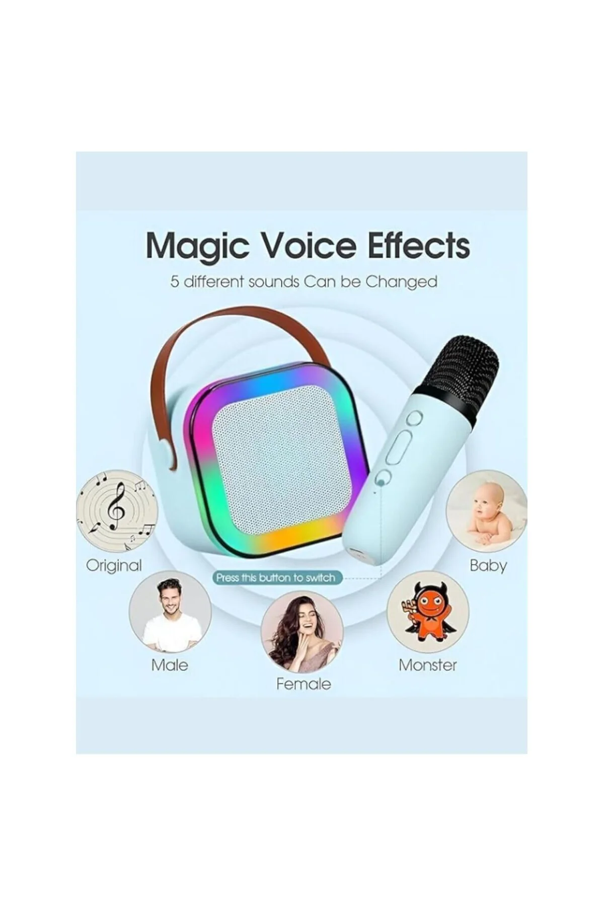 K12 Kablosuz Bluetooth Hoparlör Karaoke Mikrofon 5 Ses Efektli Rgb Hd Stereo Ses Usb/Sd/FM