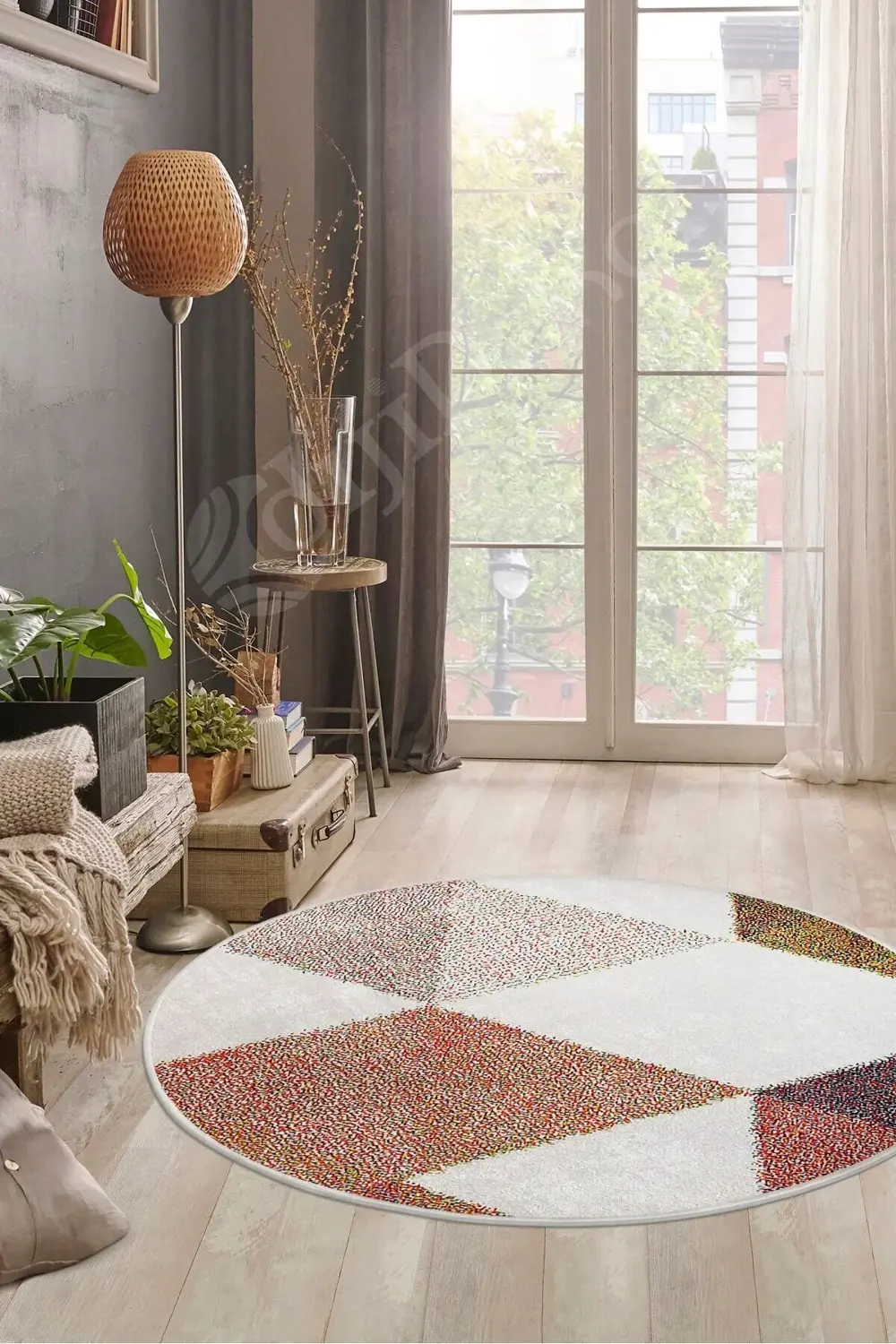 K1270 Multi Saçaksız Dijital Yuvarlak Halı Kaymaz Yıkanabilir Ban