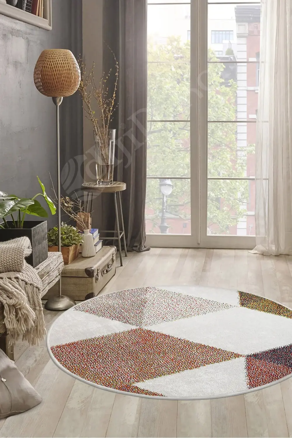 K1270 Multi Saçaksız Dijital Yuvarlak Halı Yıkanabilir Banyo Pasp