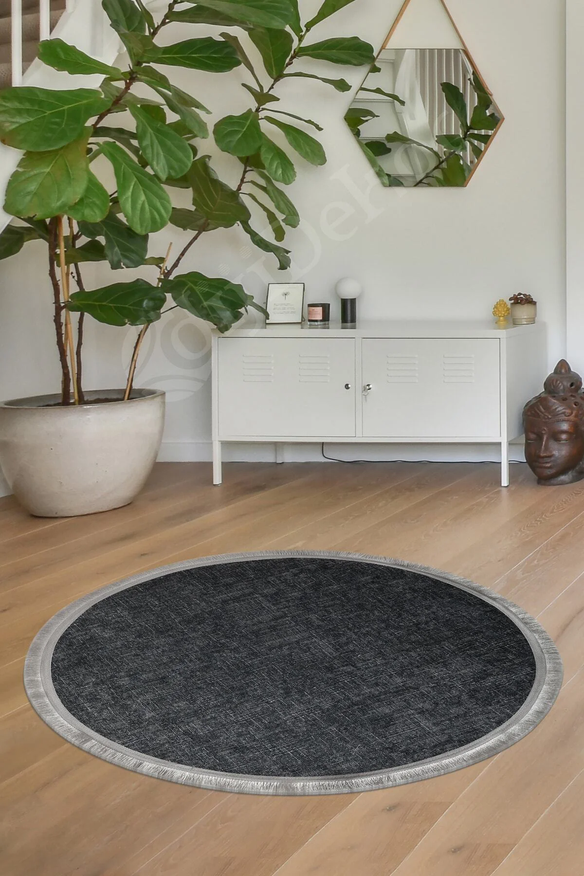 K1290 Antrasit Saçaklı Dijital Yuvarlak Halı Yıkanabilir Banyo Paspası 80x80 K1290 Antrasit Saçaklı Dijital Yuvarlak Halı Yıkanabilir Banyo Paspası 80x80