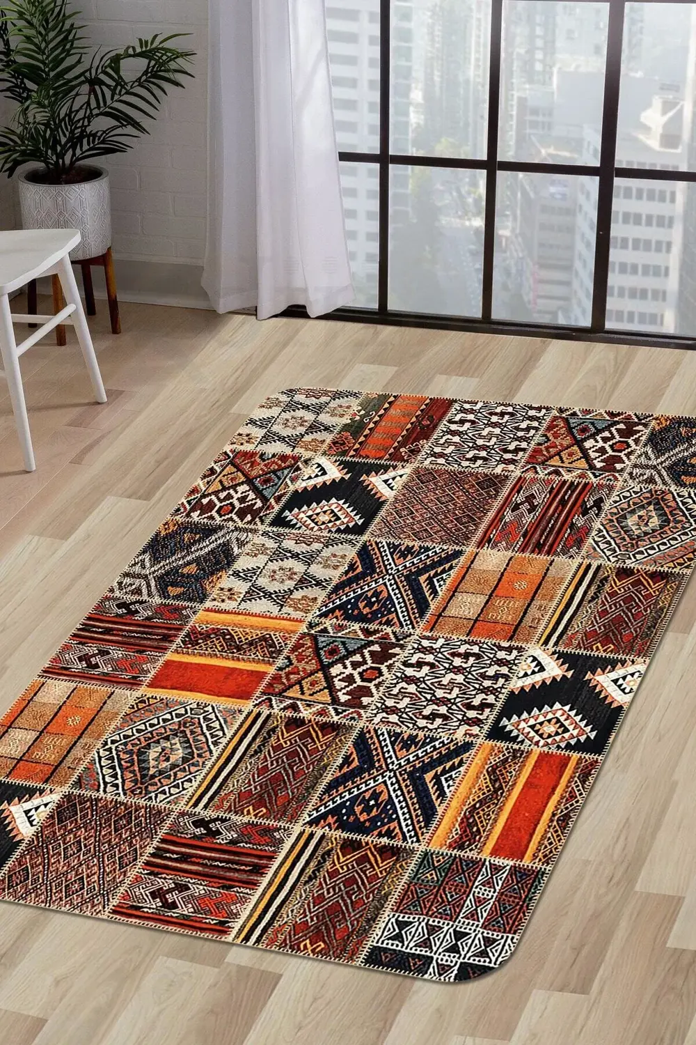 K1300 Patchwork Saçaksız Dijital Halı Kaymaz Yıkanabilir Oda Mutf