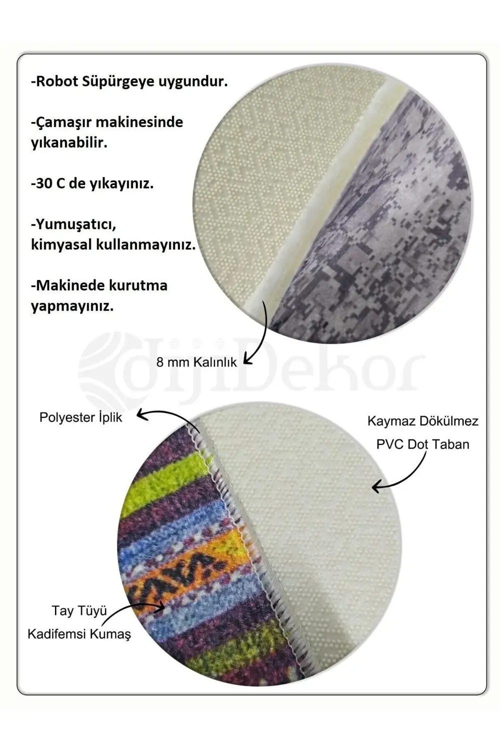 K1300 Patchwork Saçaksız Dijital Halı Kaymaz Yıkanabilir Oda Mutf