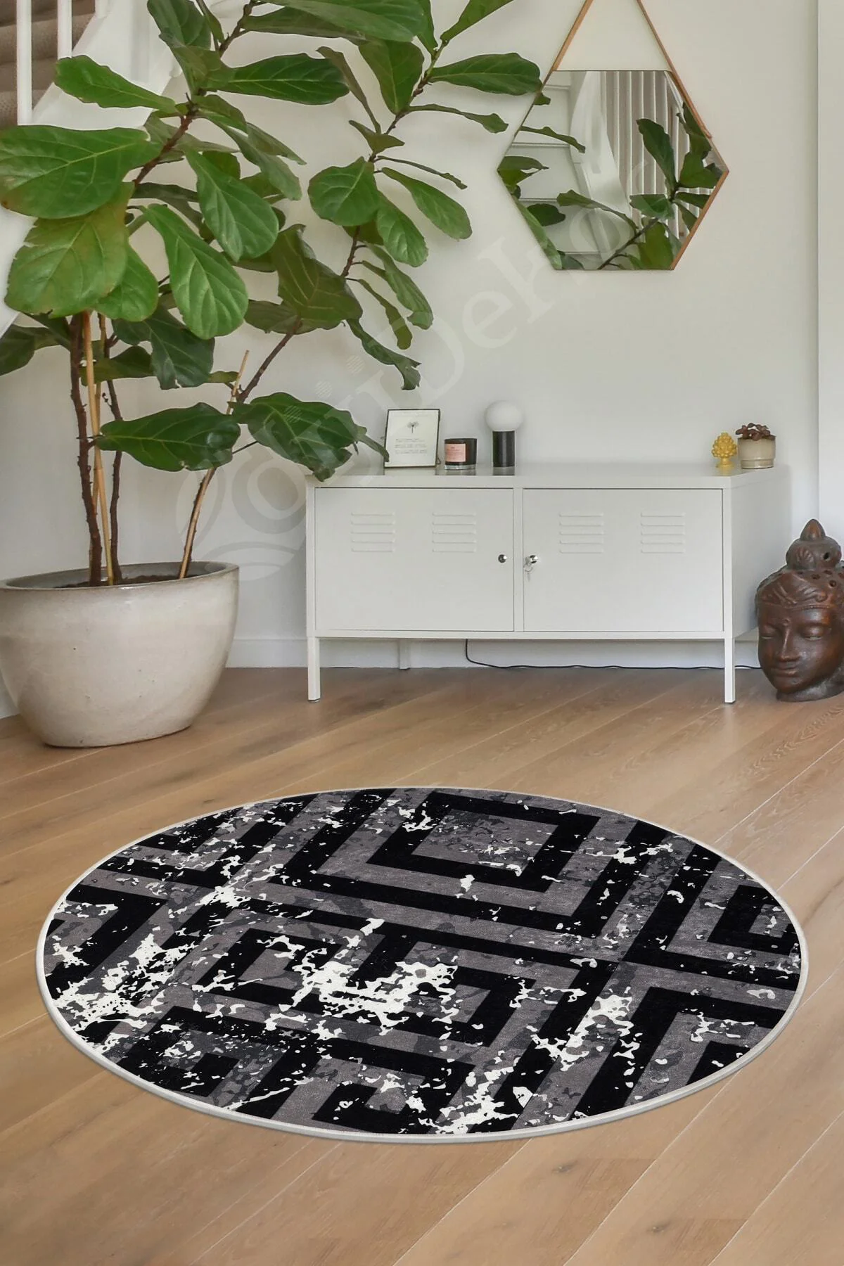 K1320 Siyah Saçaksız Dijital Yuvarlak Halı Yıkanabilir Banyo Paspası 80x80 K1320 Siyah Saçaksız Dijital Yuvarlak Halı Yıkanabilir Banyo Paspası 80x80
