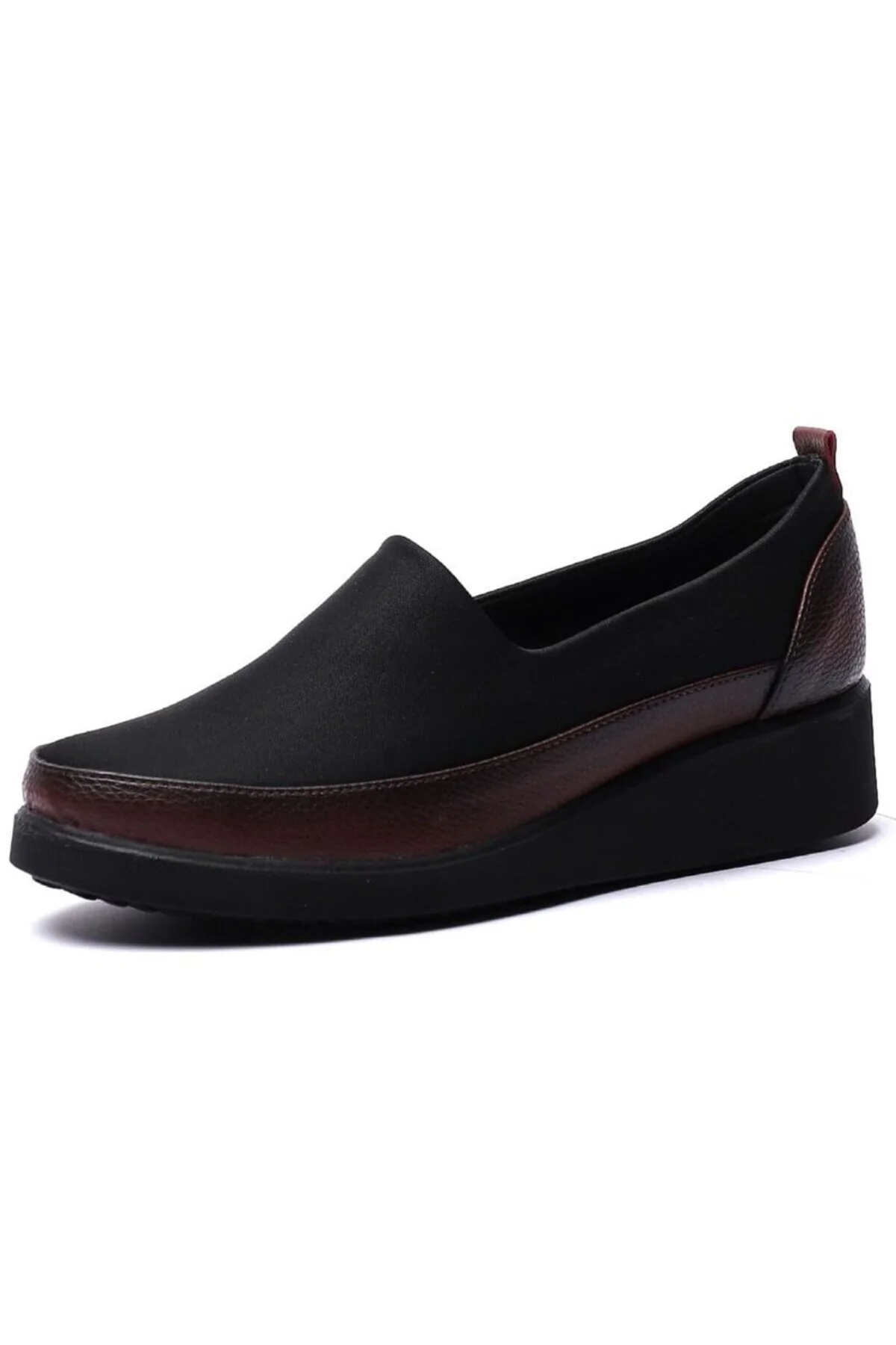 K152509 Bordo Siyah Dolgu Taban Kadın Ayakkabı