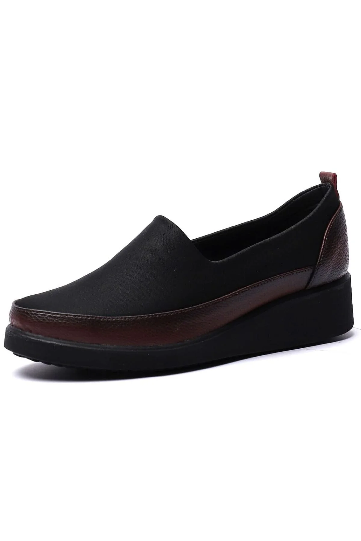 K152509 Bordo Siyah Dolgu Taban Kadın Ayakkabı