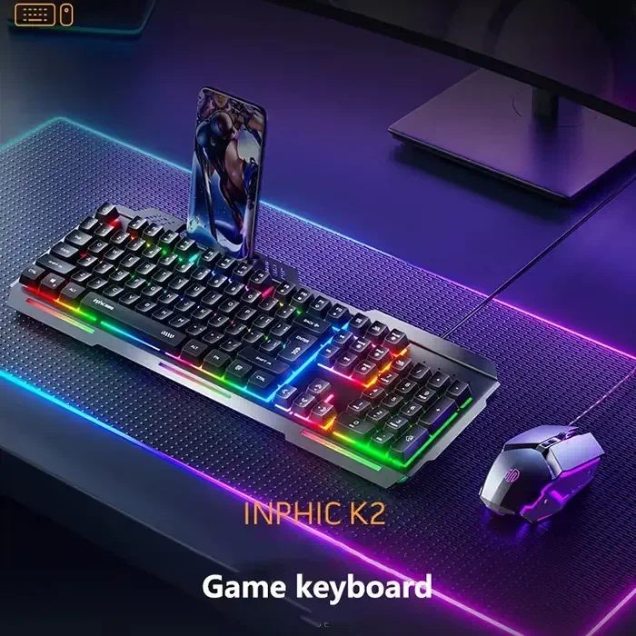 K2 USB Kablolu Oyun Klavyesi - RGB Işıklı Sessiz 104 Tuş, Metal Gövde ve 26 Tuş Anti-Ghosting
