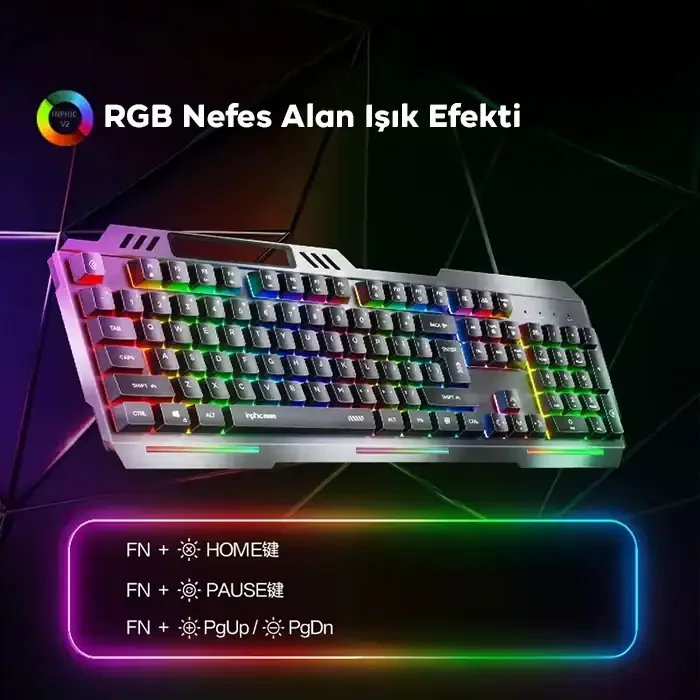 K2 USB Kablolu Oyun Klavyesi - RGB Işıklı Sessiz 104 Tuş, Metal Gövde ve 26 Tuş Anti-Ghosting