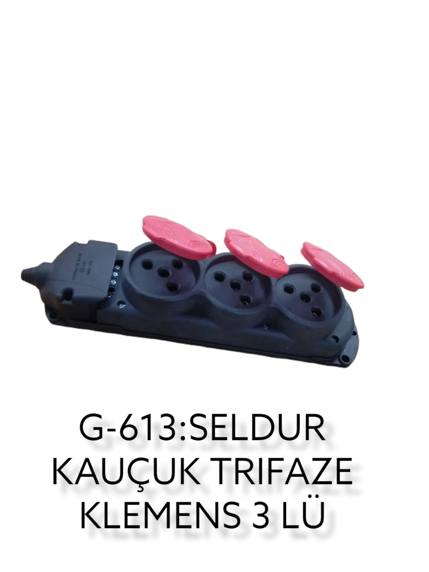 K325-308   Seldur Kauçuk Trifaze Grup Priz 3lü (Kırmızı Kapak)