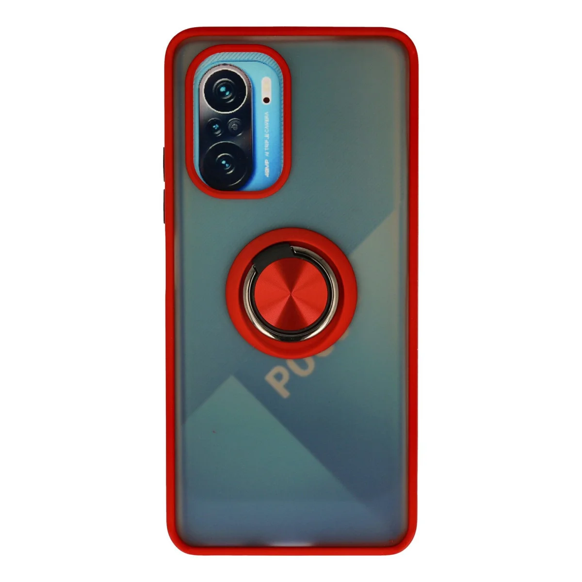 K40 Montreal Yüzüklü Silikon Kılıf Kırmızı - Korumalı ve Metal Standlı