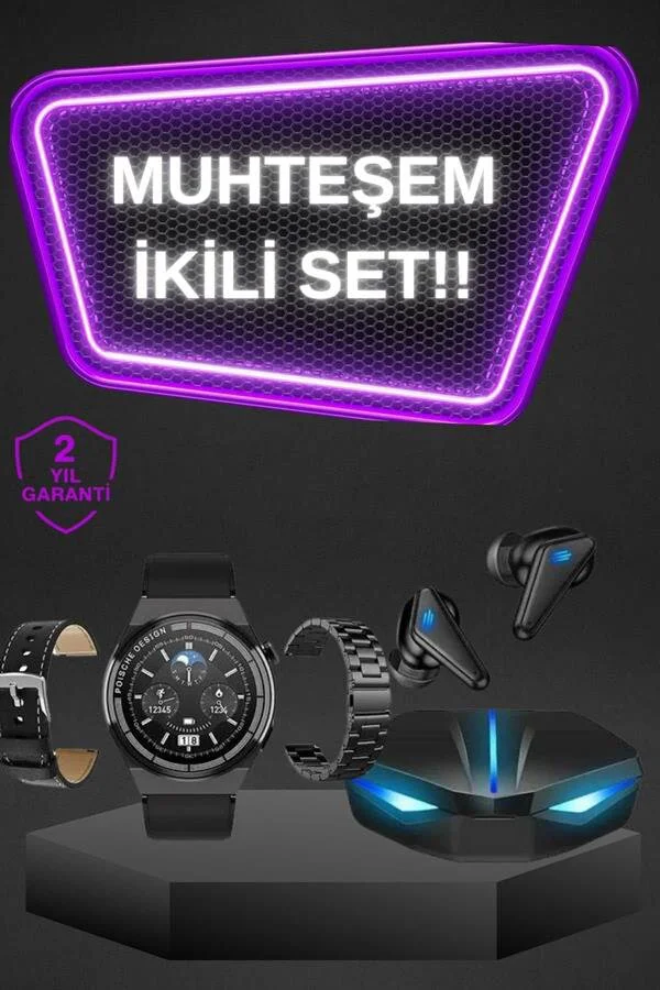 K55 Kablosuz Kulaklık ve Akıllı Saat Seti - Bluetooth 5.0 Spor ve Oyun Kulaklığı ve Akıllı Saat