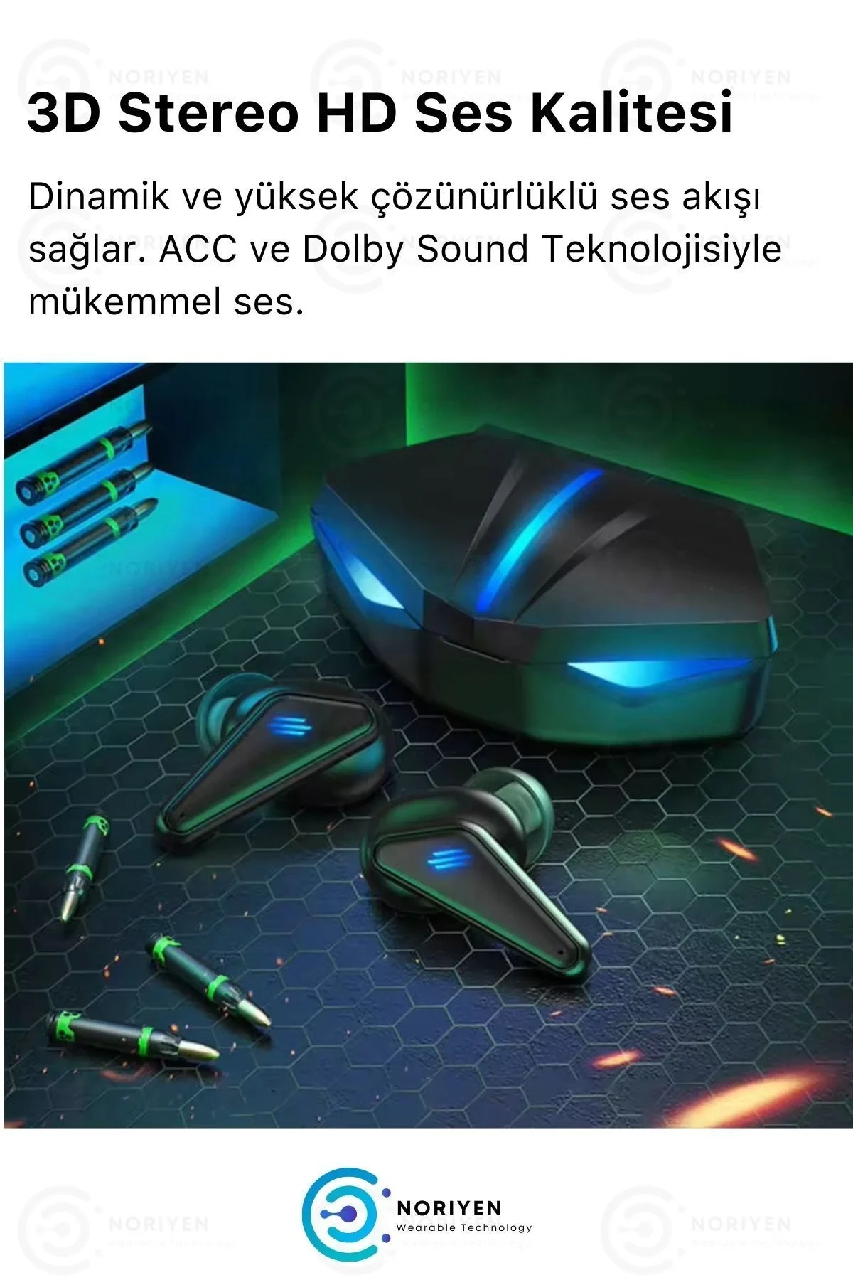 K55 Tws Pro Oyuncu Kulaklığı 3D Stereo Ses Extra Bass Işıklı Mikrofonlu Bluetooth Kablosuz Kulaklık