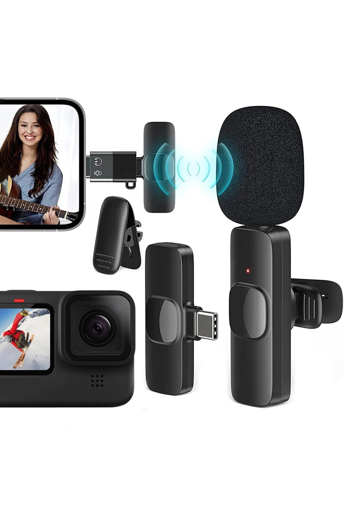 K8 Kablosuz TYPE-C Vlogger Yaka Mikrofonu ,Cep Telefonu İçin Gürü