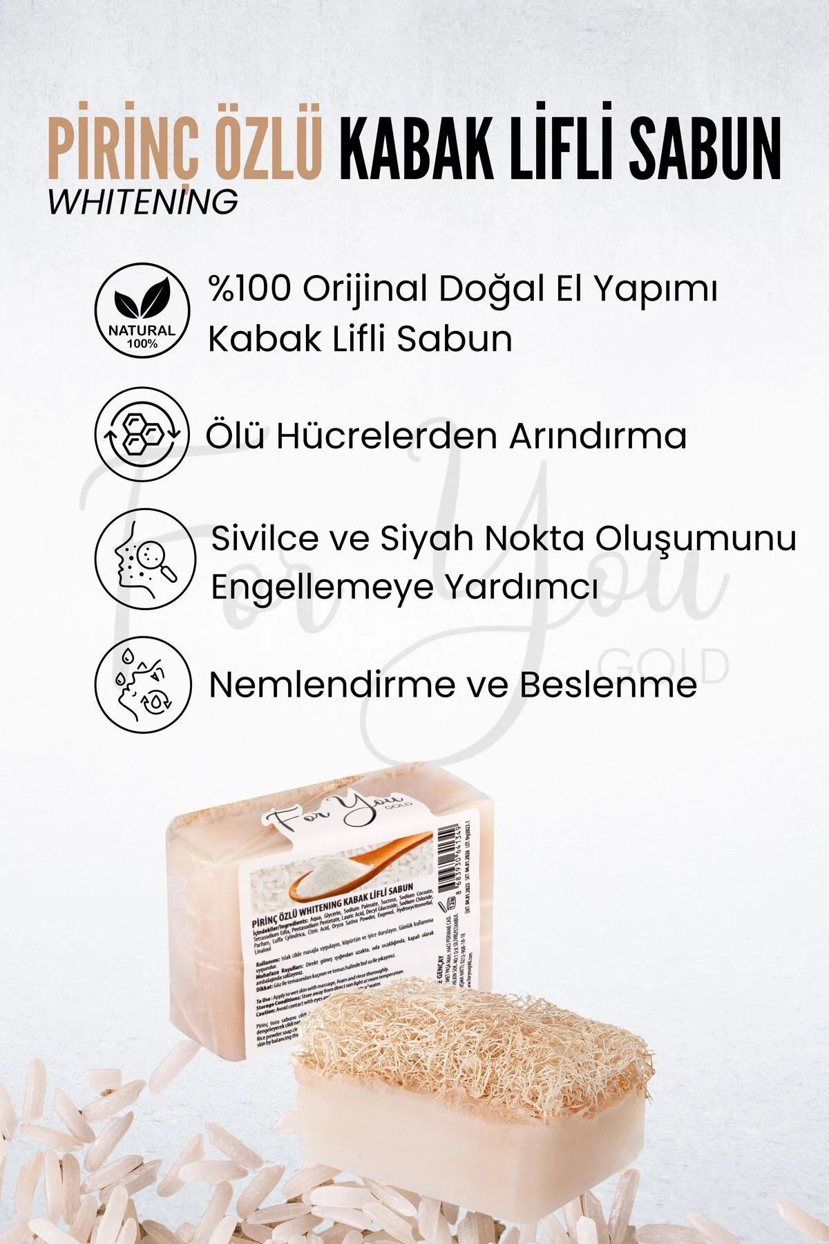 Kabak Lifli %100 Doğal El Yapımı Pirinç Özlü Whitening Sabun