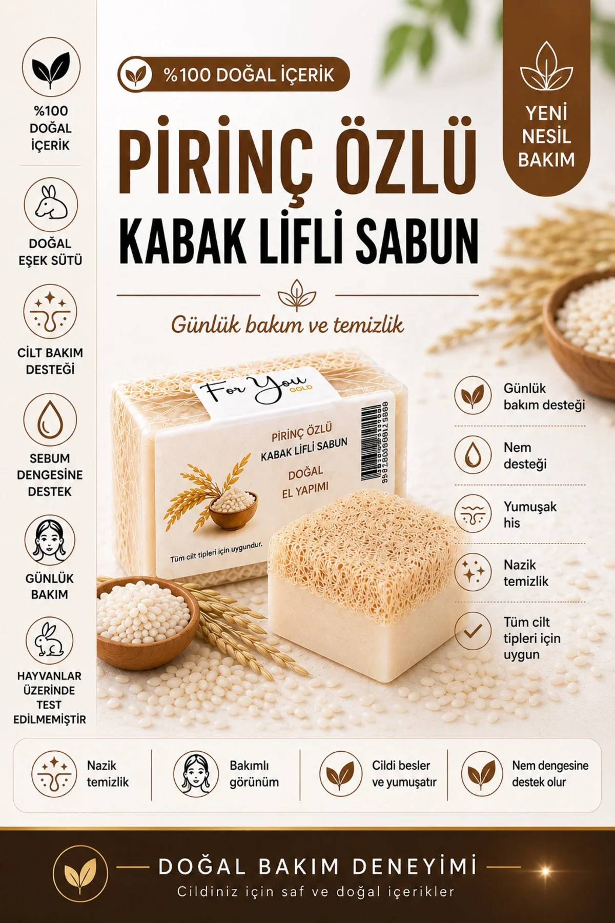 Kabak Lifli %100 Doğal El Yapımı Pirinç Özlü Whitening Sabun